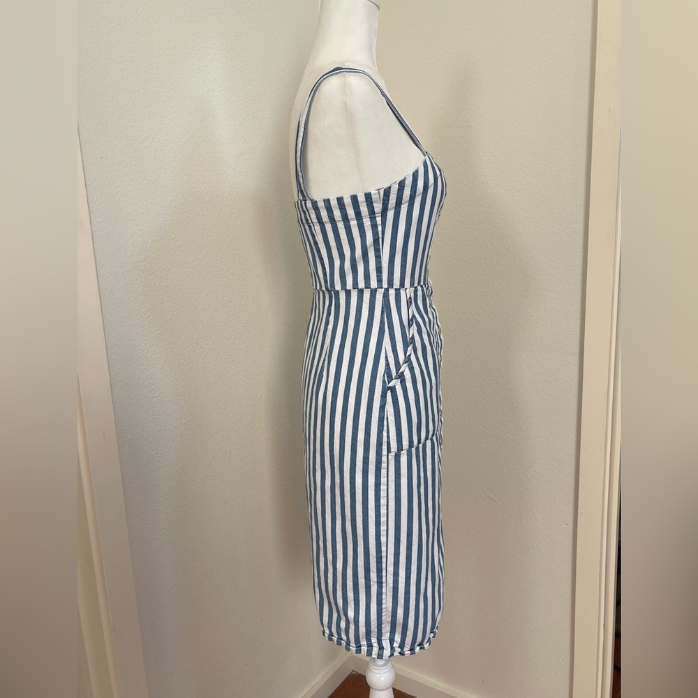 Forever 21 Blue and White Classic Striped Denim Midi Dress Size S with Pockets - Picture 9 of 11